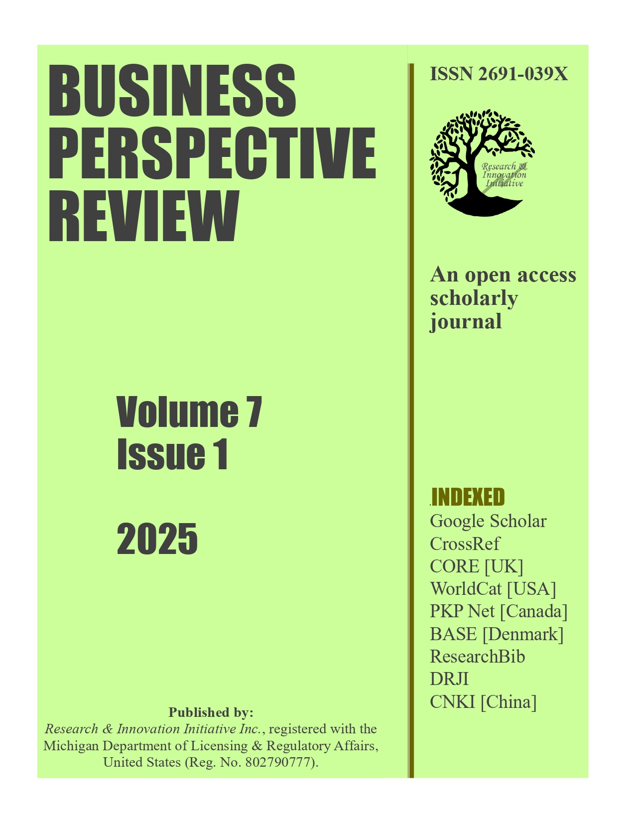 					View Vol. 7 No. 1 (2025): Business Perspective Review [Submission going on]
				