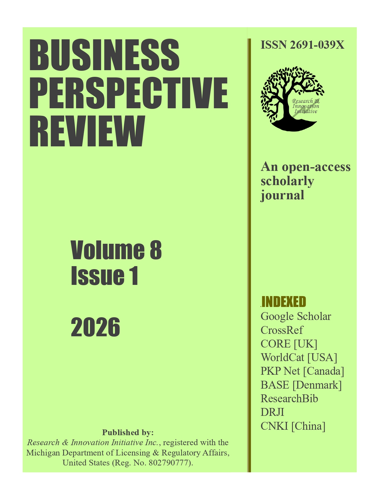 					View Vol. 8 No. 1 (2026): Business Perspective Review [Submission going on]
				