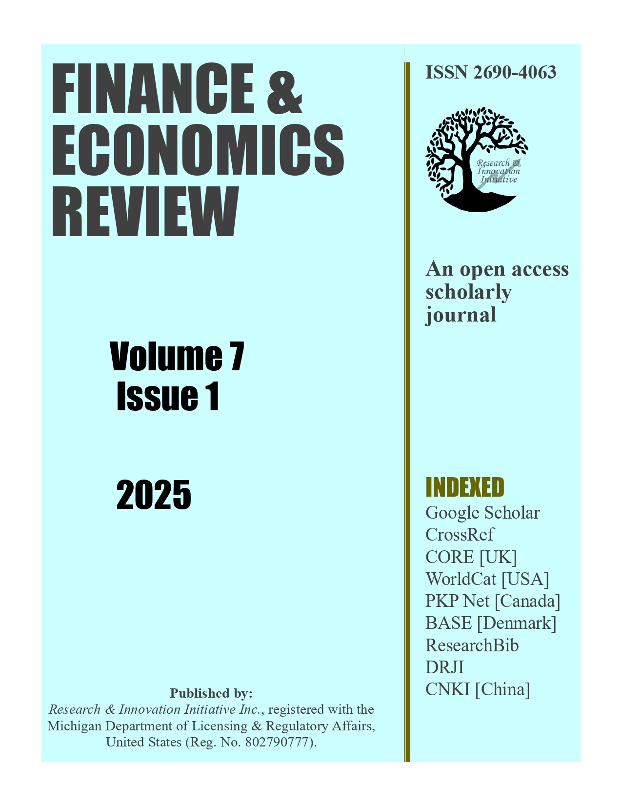 					View Vol. 7 No. 1 (2025): Finance & Economics Review [Submission going on]
				